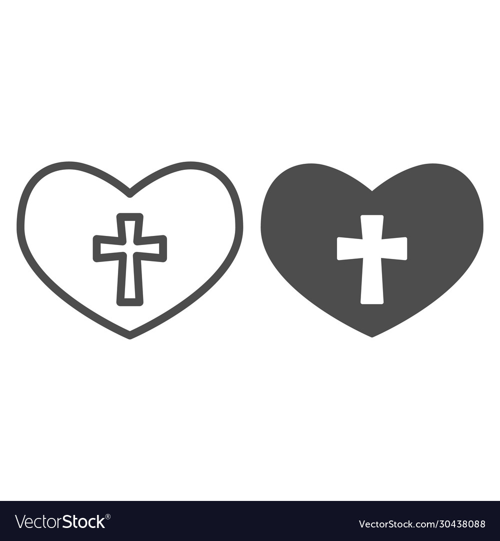 Heart with a cross line and solid icon christian