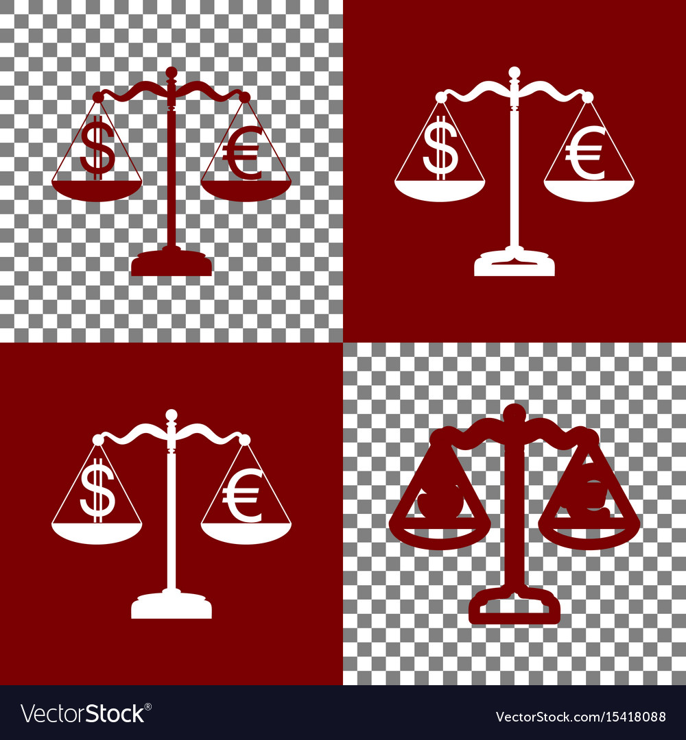 Justice scales with currency exchange sign