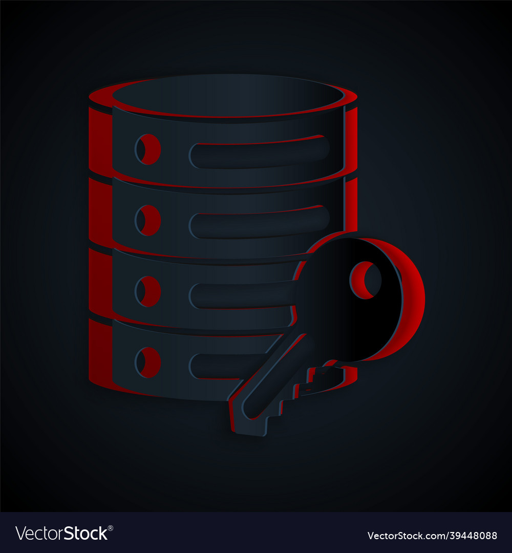 Paper cut server security with key icon isolated vector image Paper cut server security with key icon isolated