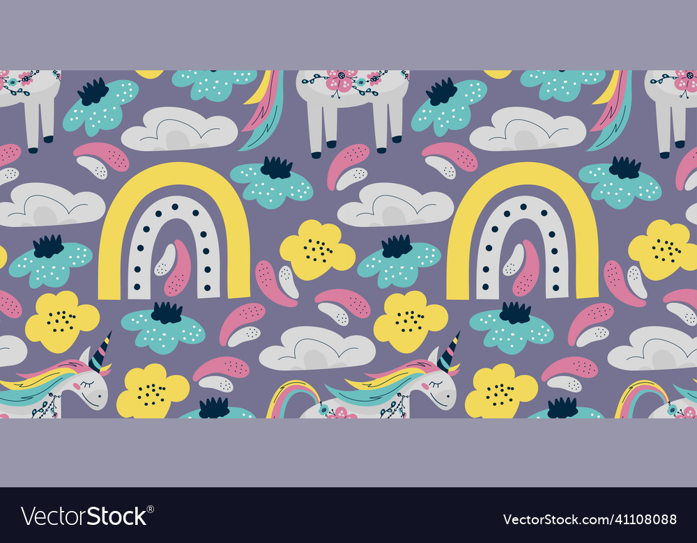 Scandinavian unicorn seamless pattern with rainbow vector image Scandinavian unicorn seamless pattern with rainbow