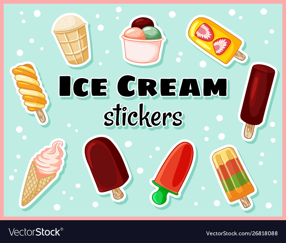 Set Ice Cream Hand Drawn Stickers Cute Doodle Vector Image