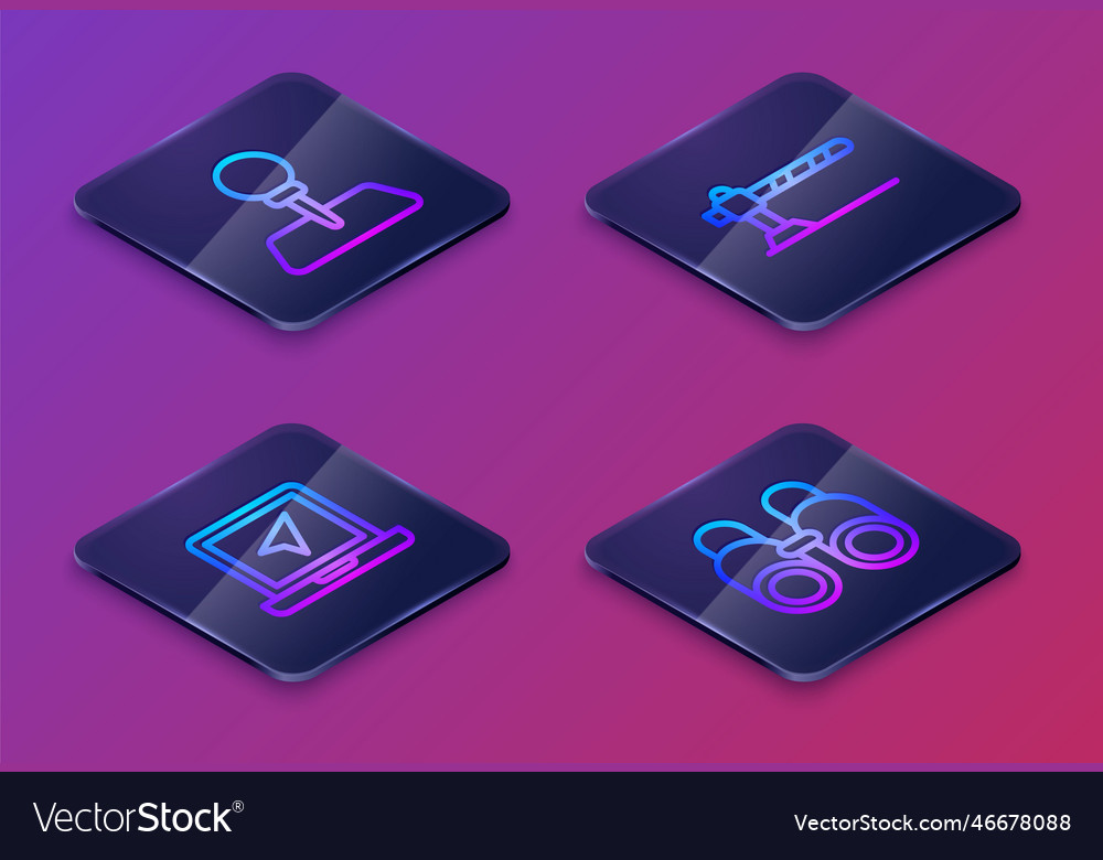 Set isometric line push pin laptop with location vector image Set isometric line push pin laptop with location