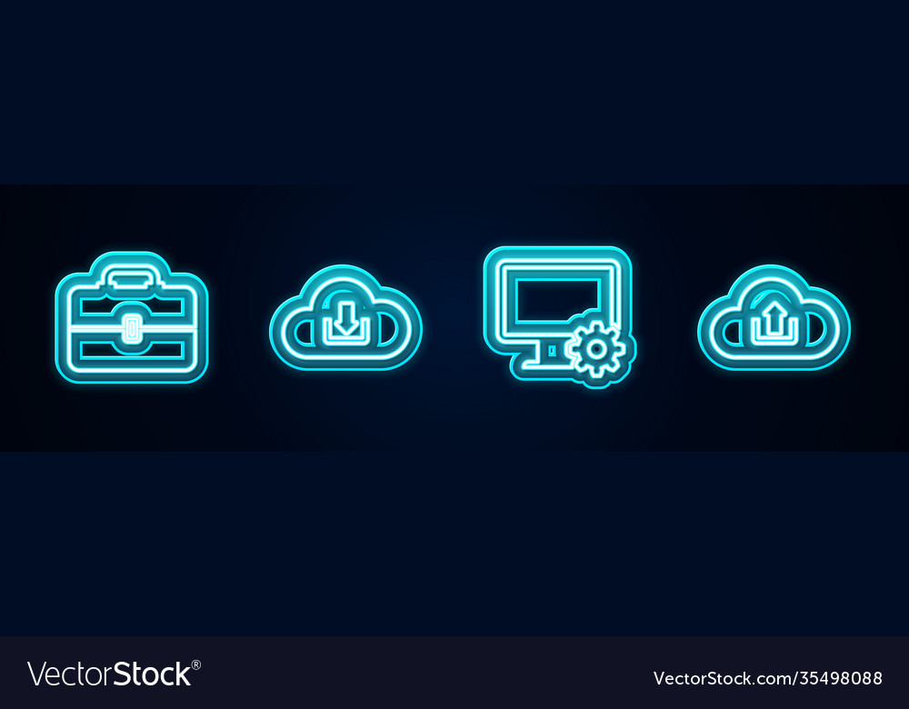 Set line toolbox cloud download computer monitor vector image Set line toolbox cloud download computer monitor