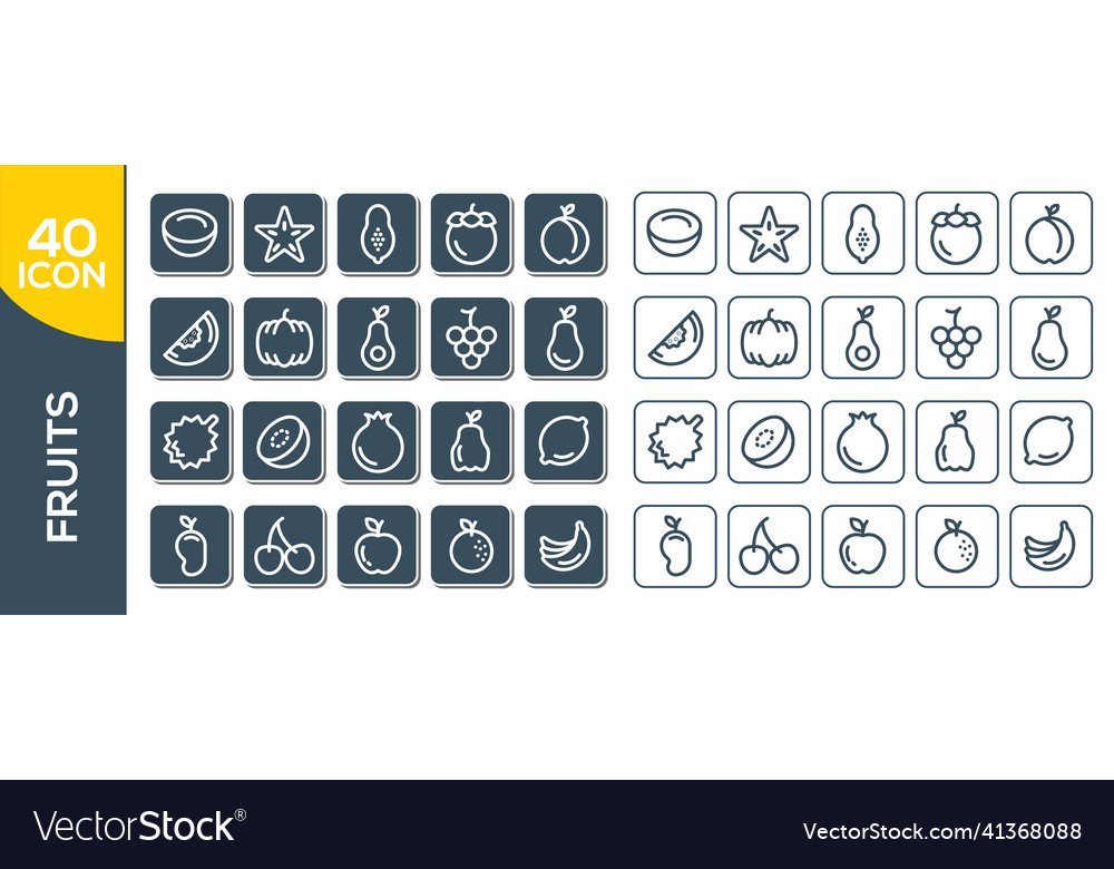 Simple set of fruits related line icons contains