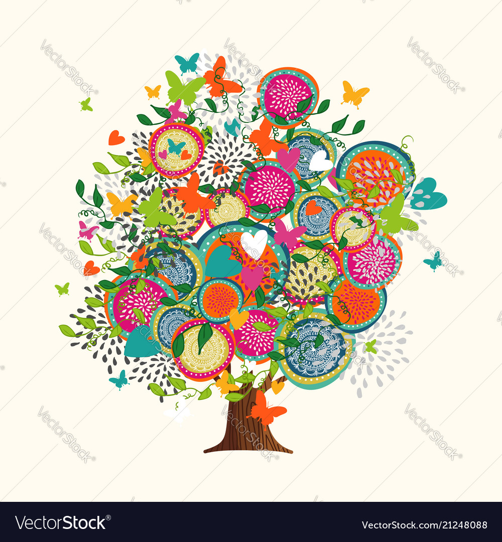 Spring tree concept made of hand drawn flowers Vector Image