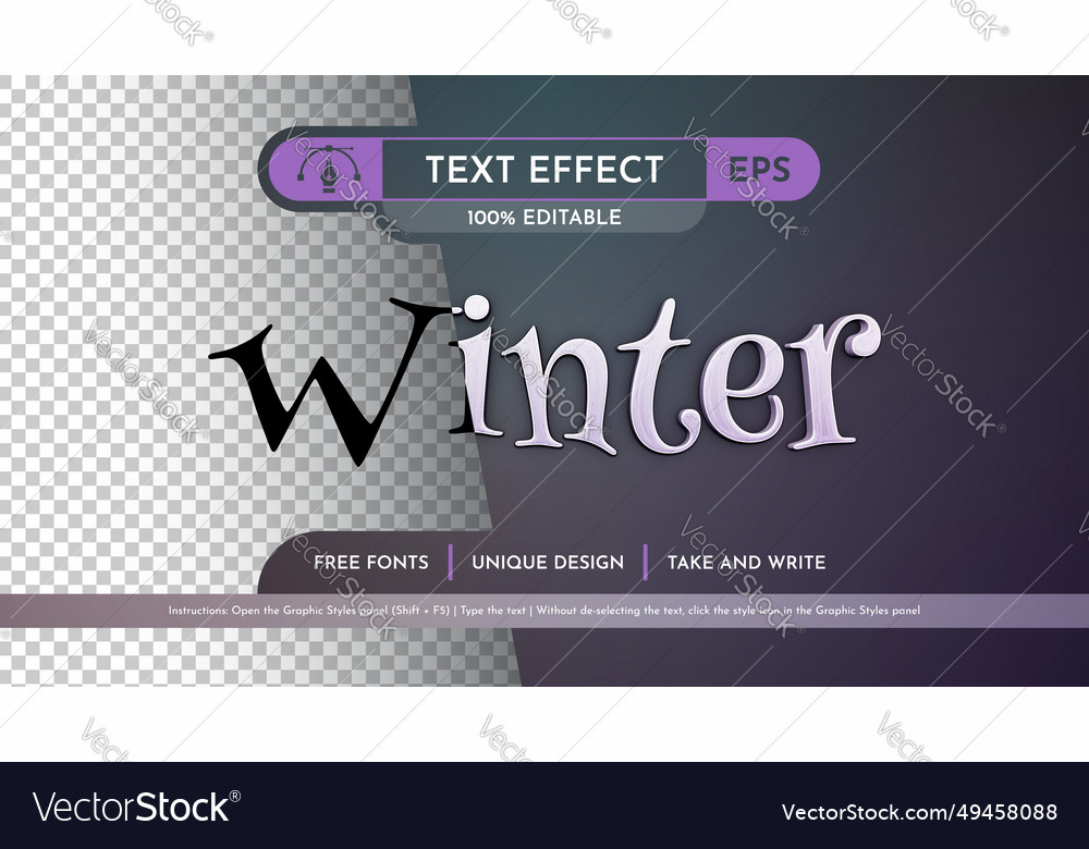 White winter - editable text effect font style vector image White winter - editable text effect font style
