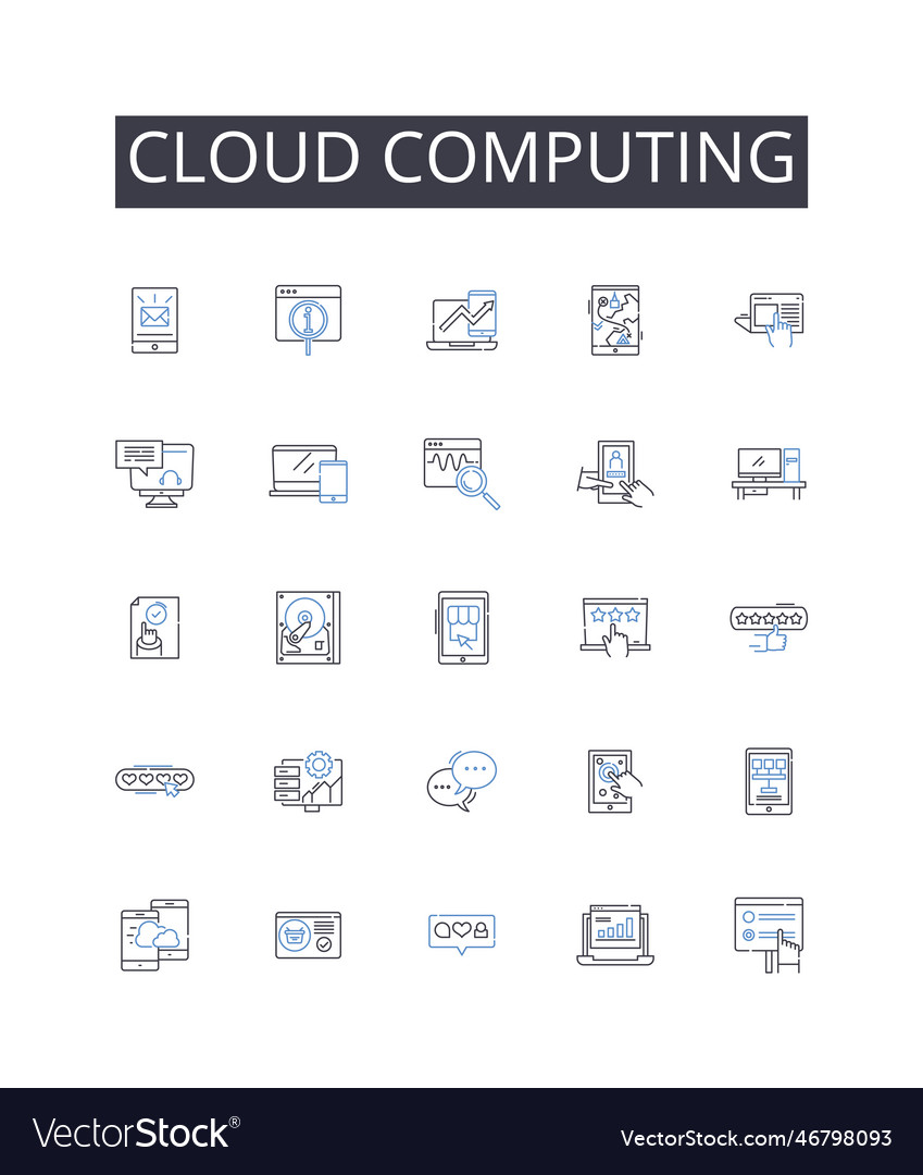 Cloud computing line icons collection virtual