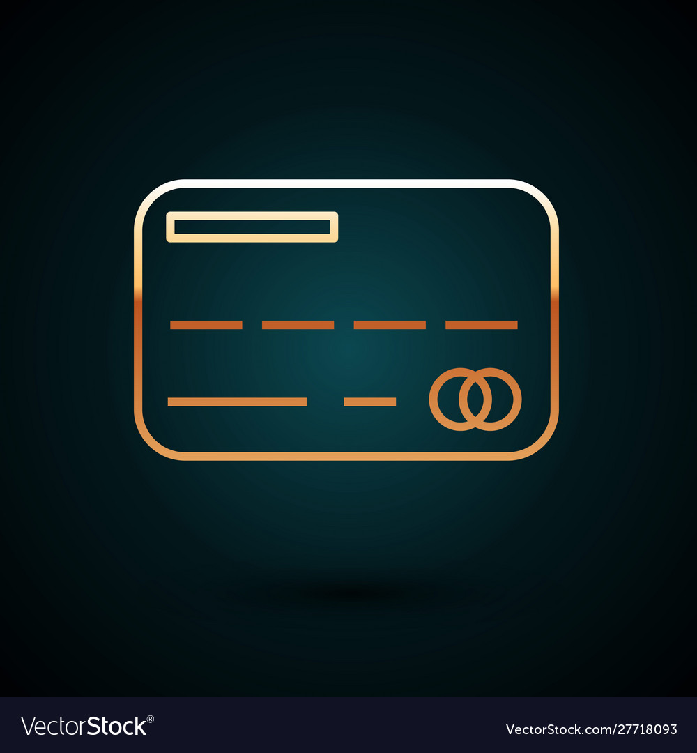 Gold line credit card icon isolated on dark blue