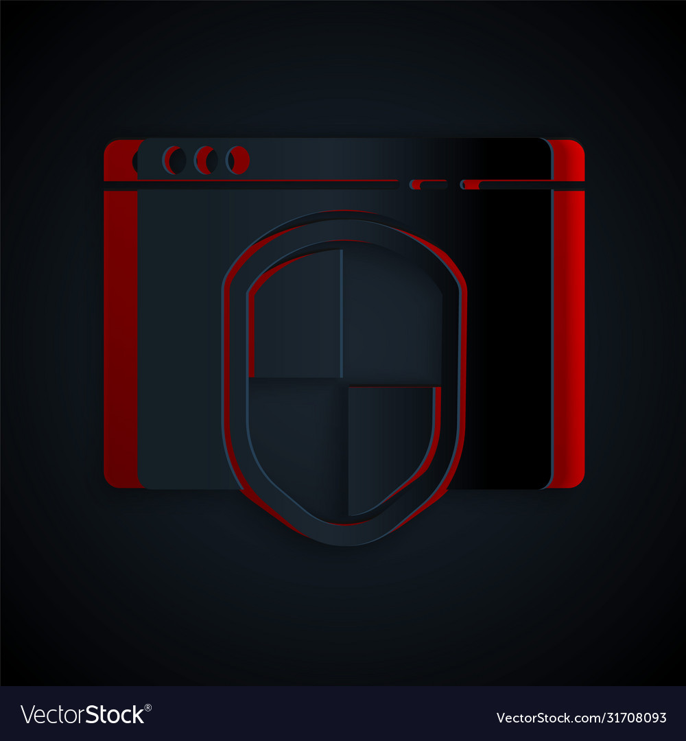 Paper cut browser with shield icon isolated