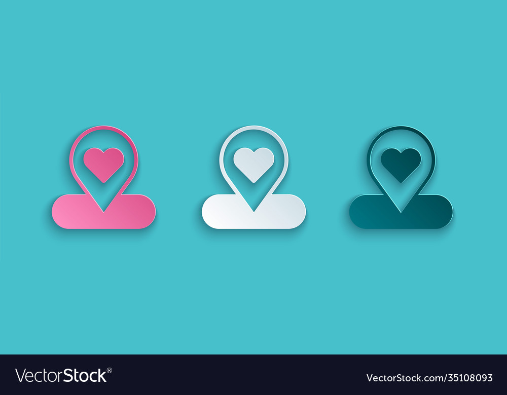 Paper cut map pointer with heart icon isolated vector image Paper cut map pointer with heart icon isolated