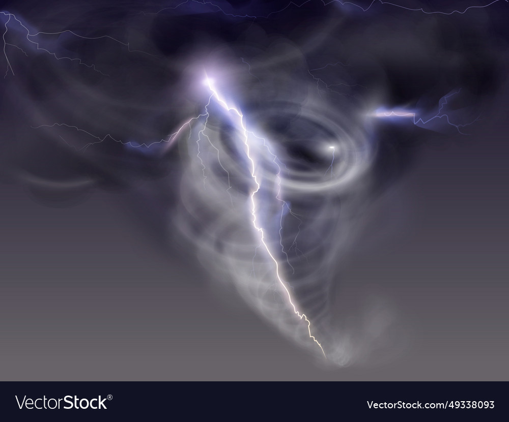 Realistic tornado with lightning storm cyclone