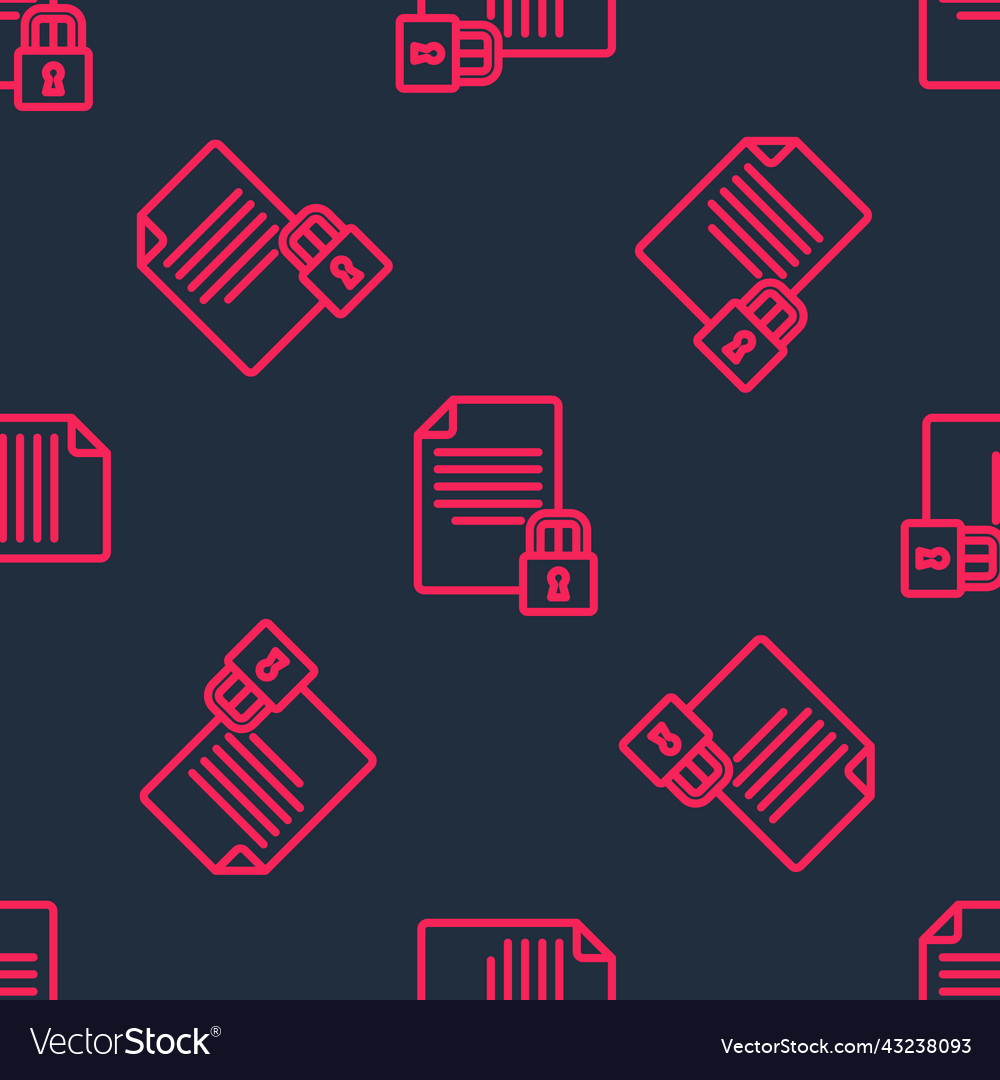 Red line document and lock icon isolated seamless vector image Red line document and lock icon isolated seamless