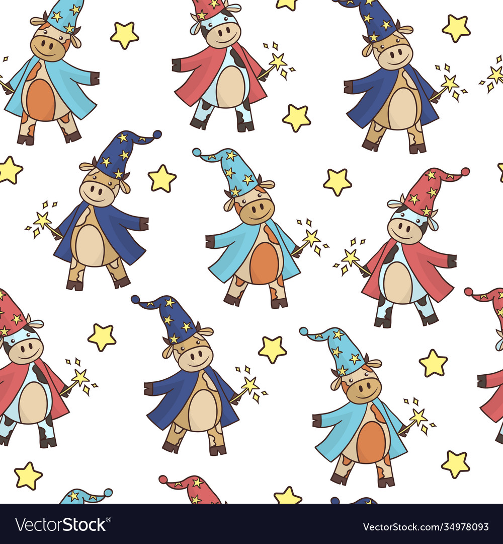 Nahtloses Muster mit Cartoon magischen Bullen