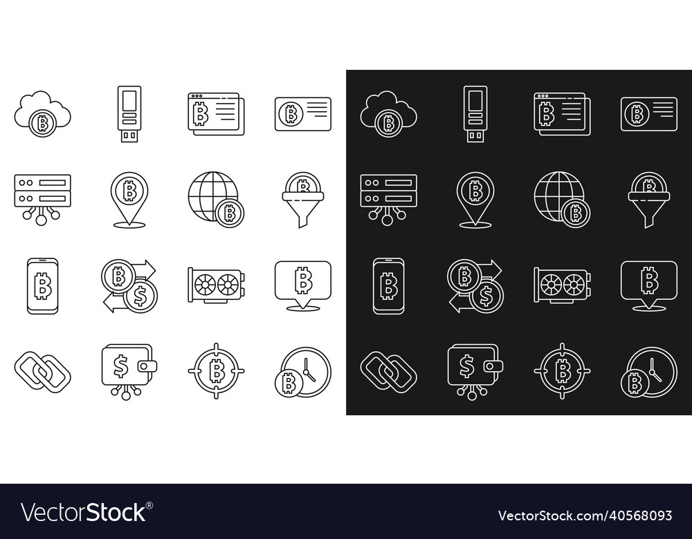 Set line bitcoin with clock sales funnel vector image Set line bitcoin with clock sales funnel