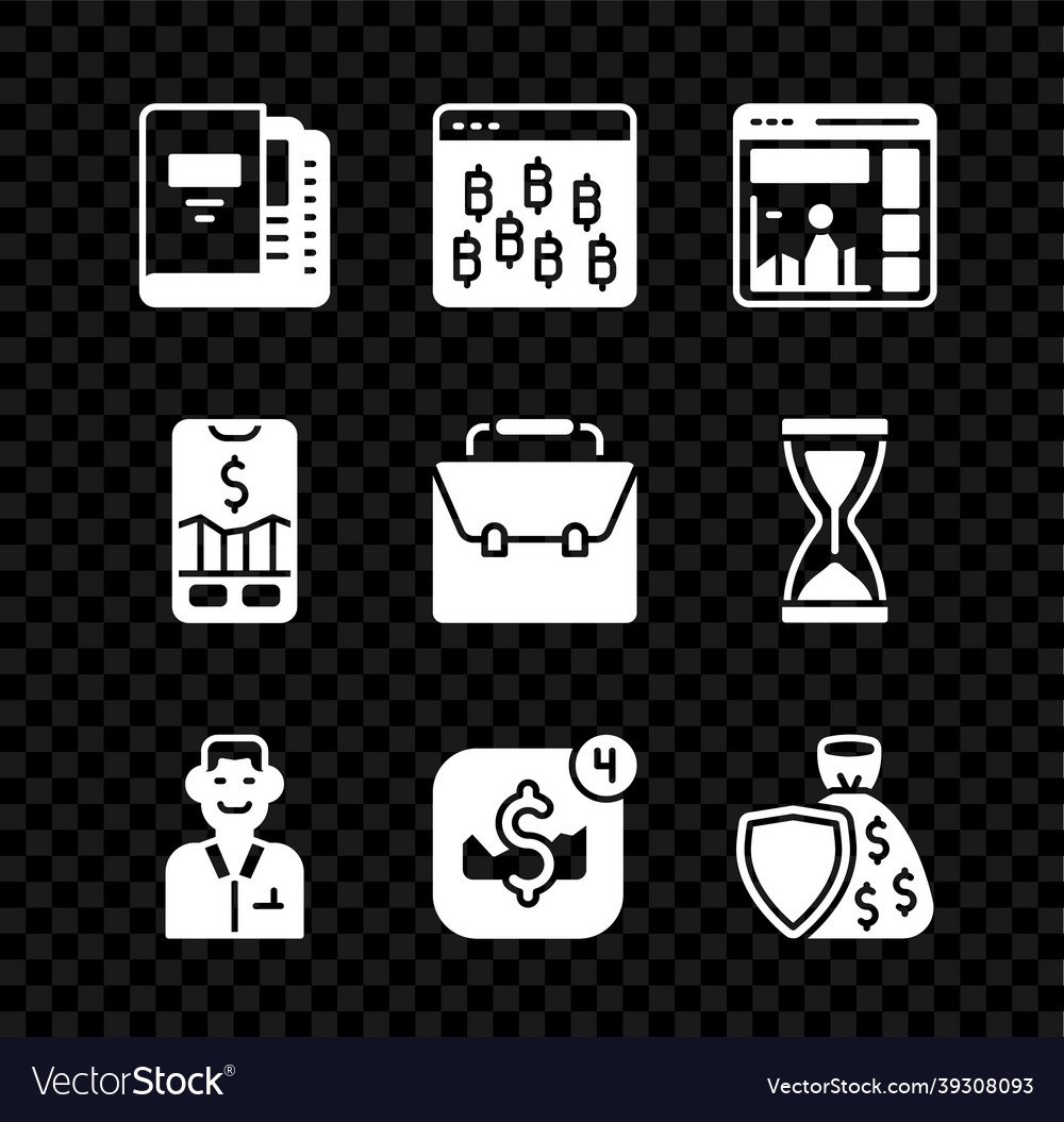 Set office folders bitcoin in browser website vector image Set office folders bitcoin in browser website