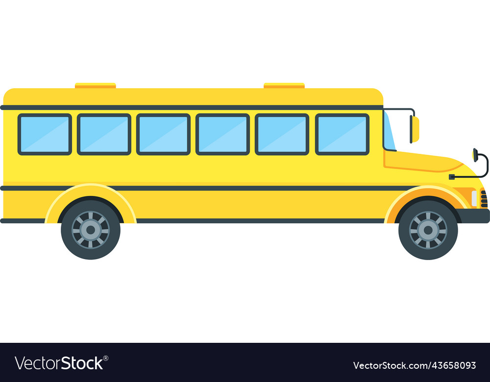 Yellow school bus side view transporting