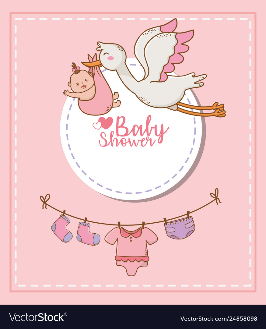 Baby shower card with stork Royalty Free Vector Image