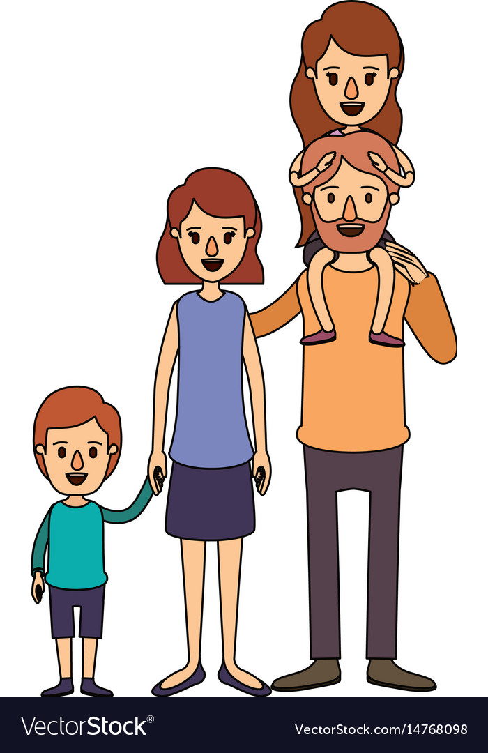 Color image caricature big family parents Vector Image