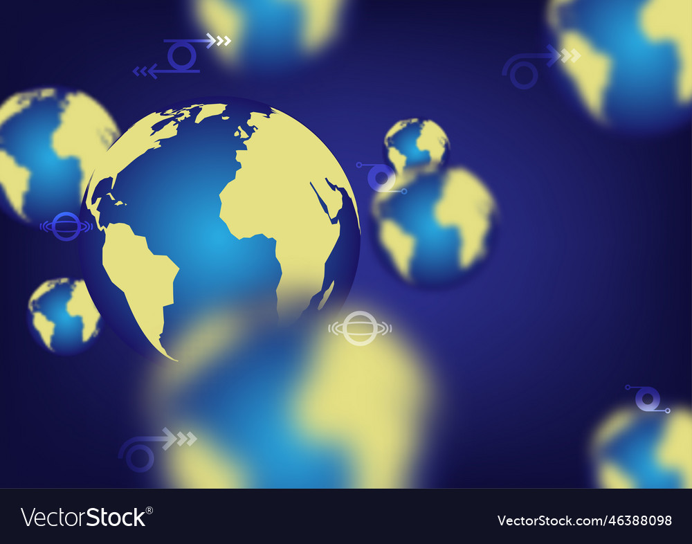 Earth set 3d globes with world map on blue