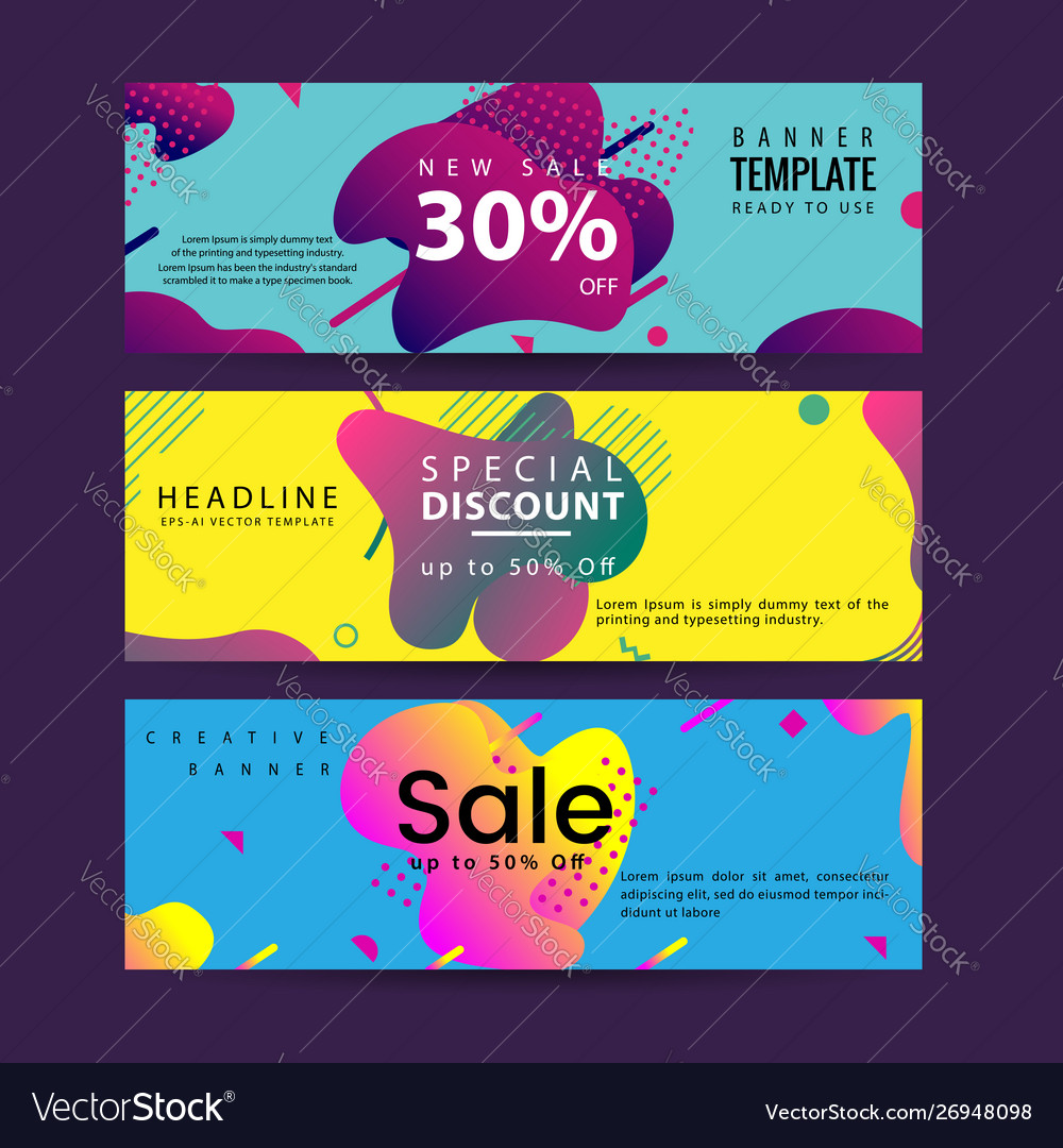 Horizontal banner set with modern colorful fluid