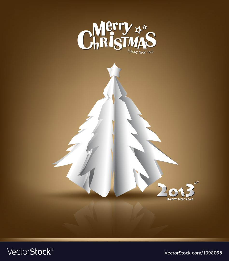Merry christmas postcard with origami xmas tree