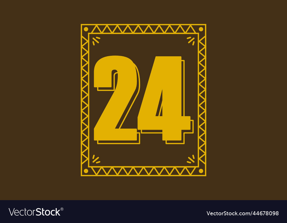 Number 24 in retro rectangle frame vector image Number 24 in retro rectangle frame