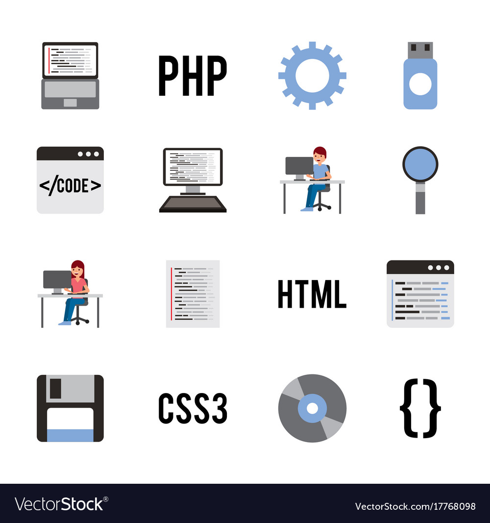 Program coding set icons web design languages