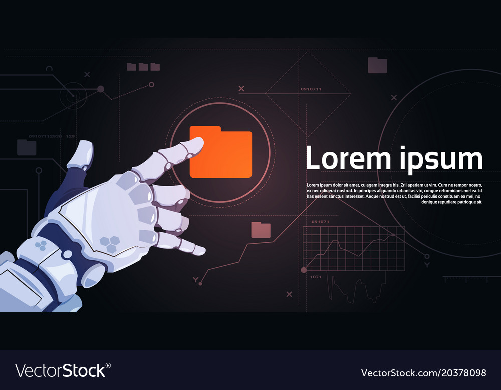 Robotic hand touch file folder button on digital