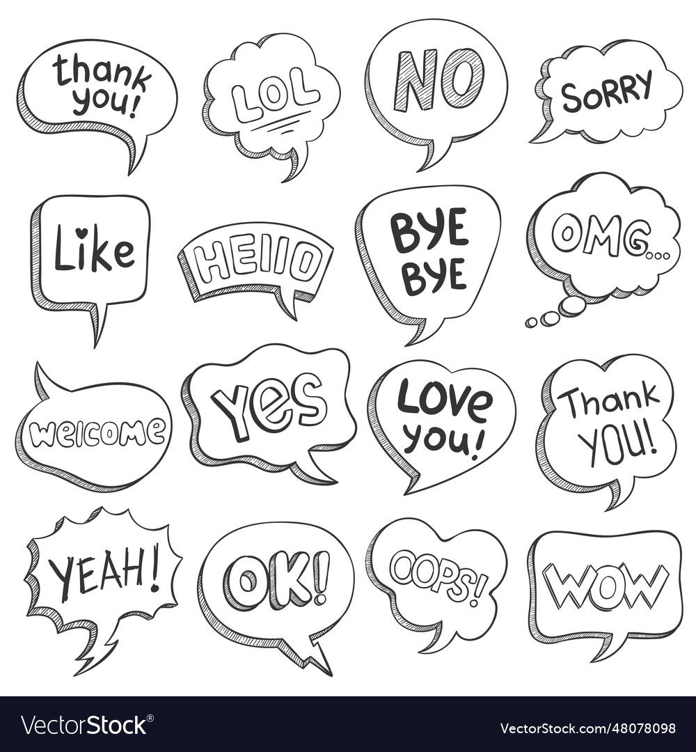 Speech bubbles with dialog words sketch bubble