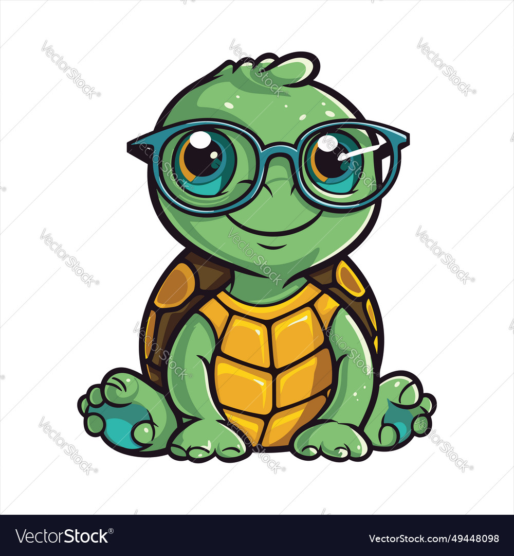 Turtle cute funny cartoon kawaii clipart colorful Vector Image