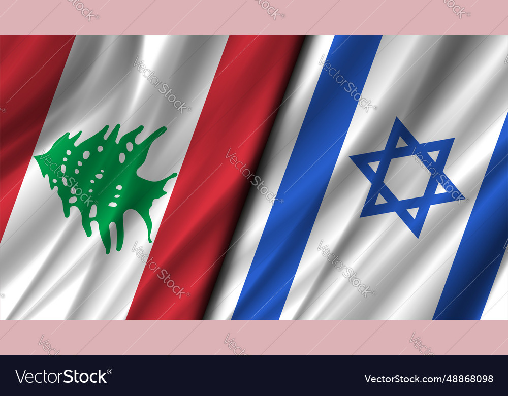 Wavy flags of lebanon and israel Royalty Free Vector Image