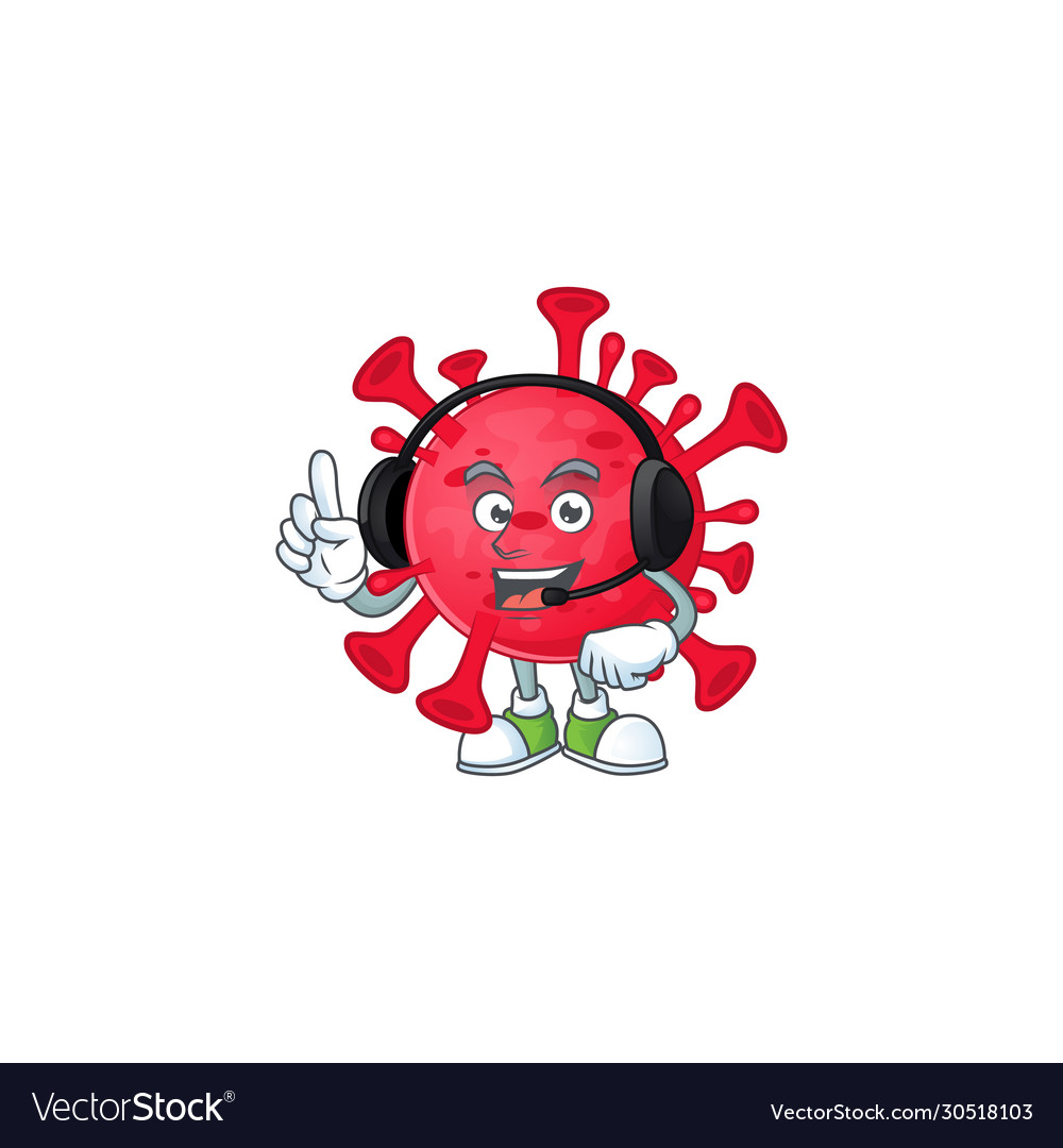 Attractive coronavirus amoeba wearing headphone