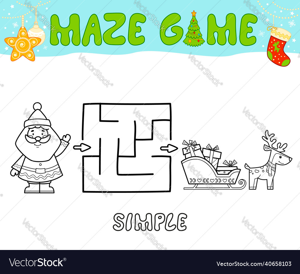 Christmas maze puzzle game for children simple