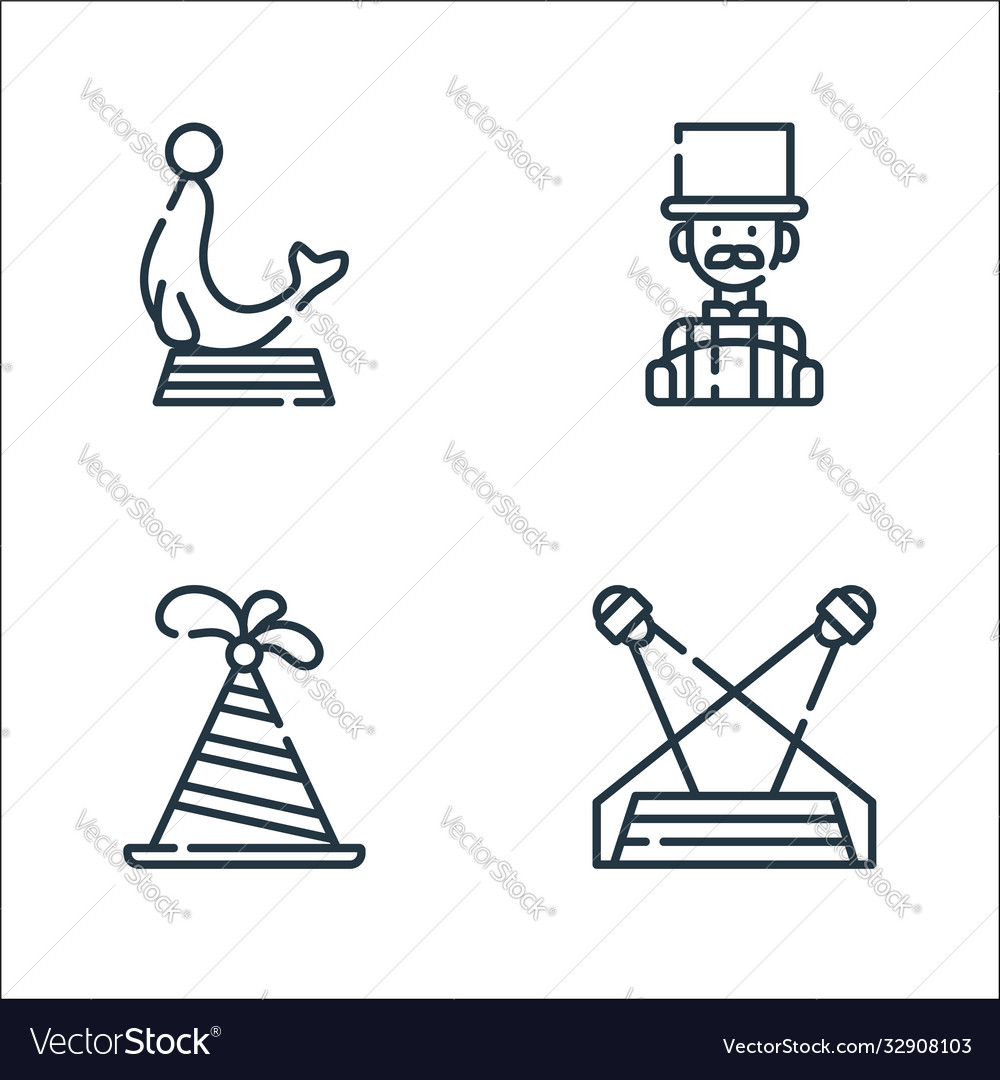 Circus line icons linear set quality vector image Circus line icons linear set quality