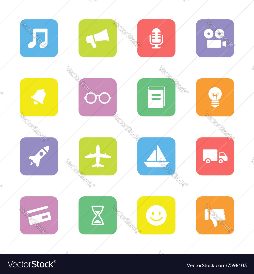 Colorful simple flat icon set 5 on rounded rectang