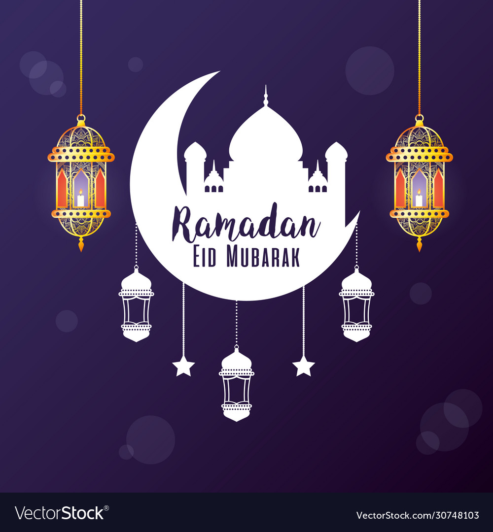 Eid mubarak celebration with moon and taj mahal Vector Image