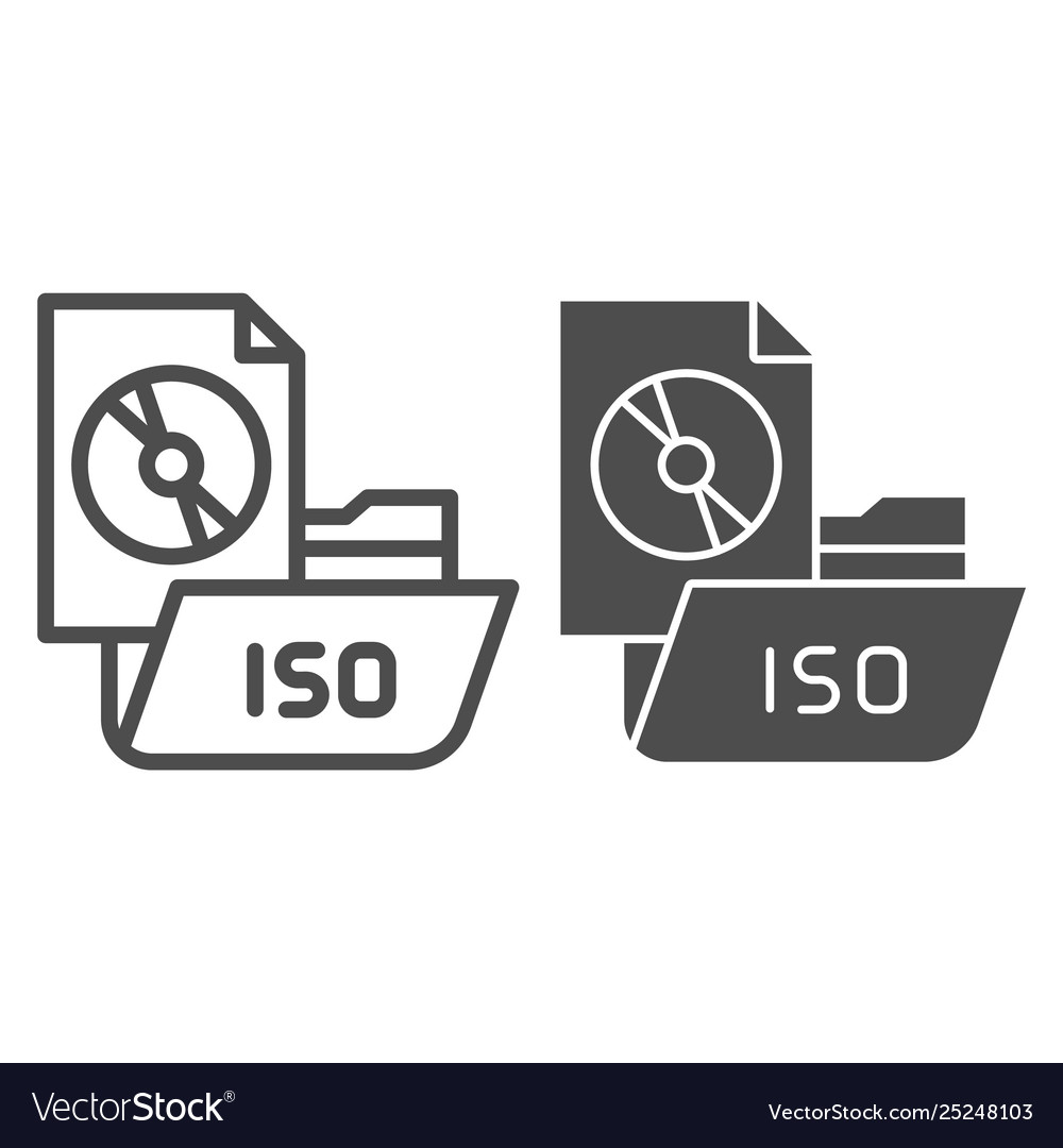 Folder with disk line and glyph icon file vector image Folder with disk line and glyph icon file