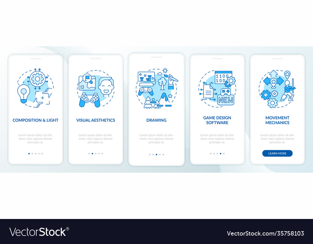 Game designer skills onboarding mobile app page vector image Game designer skills onboarding mobile app page