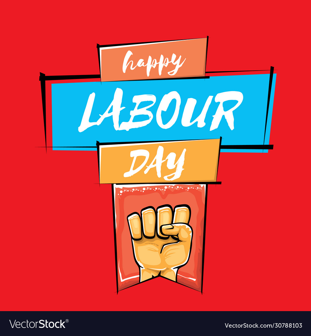 Happy labour day label with strong orange Vector Image