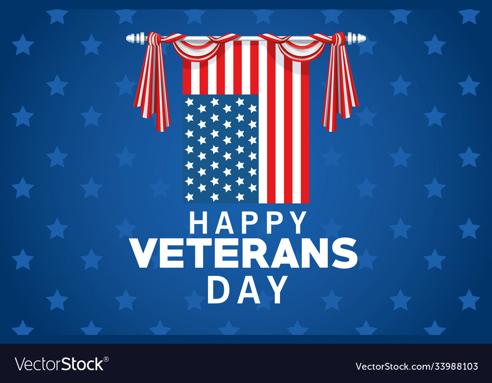 Happy Veterans Day Lettering With Usa Flag Hanging