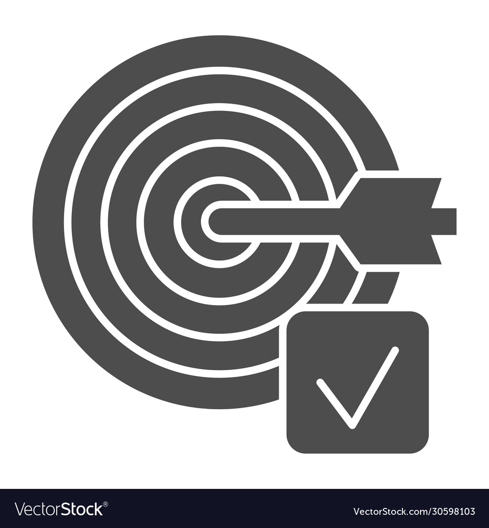 Marked target and arrow solid icon board vector image Marked target and arrow solid icon board