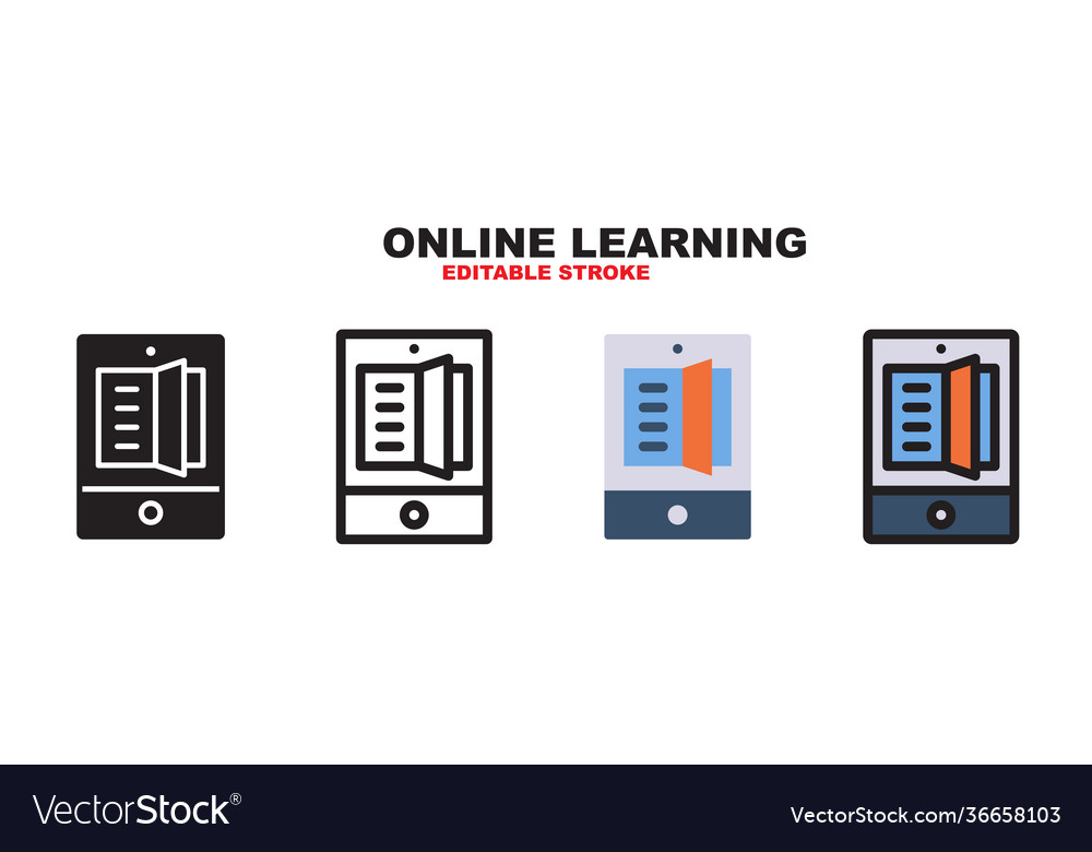 Online learning icon set with different styles