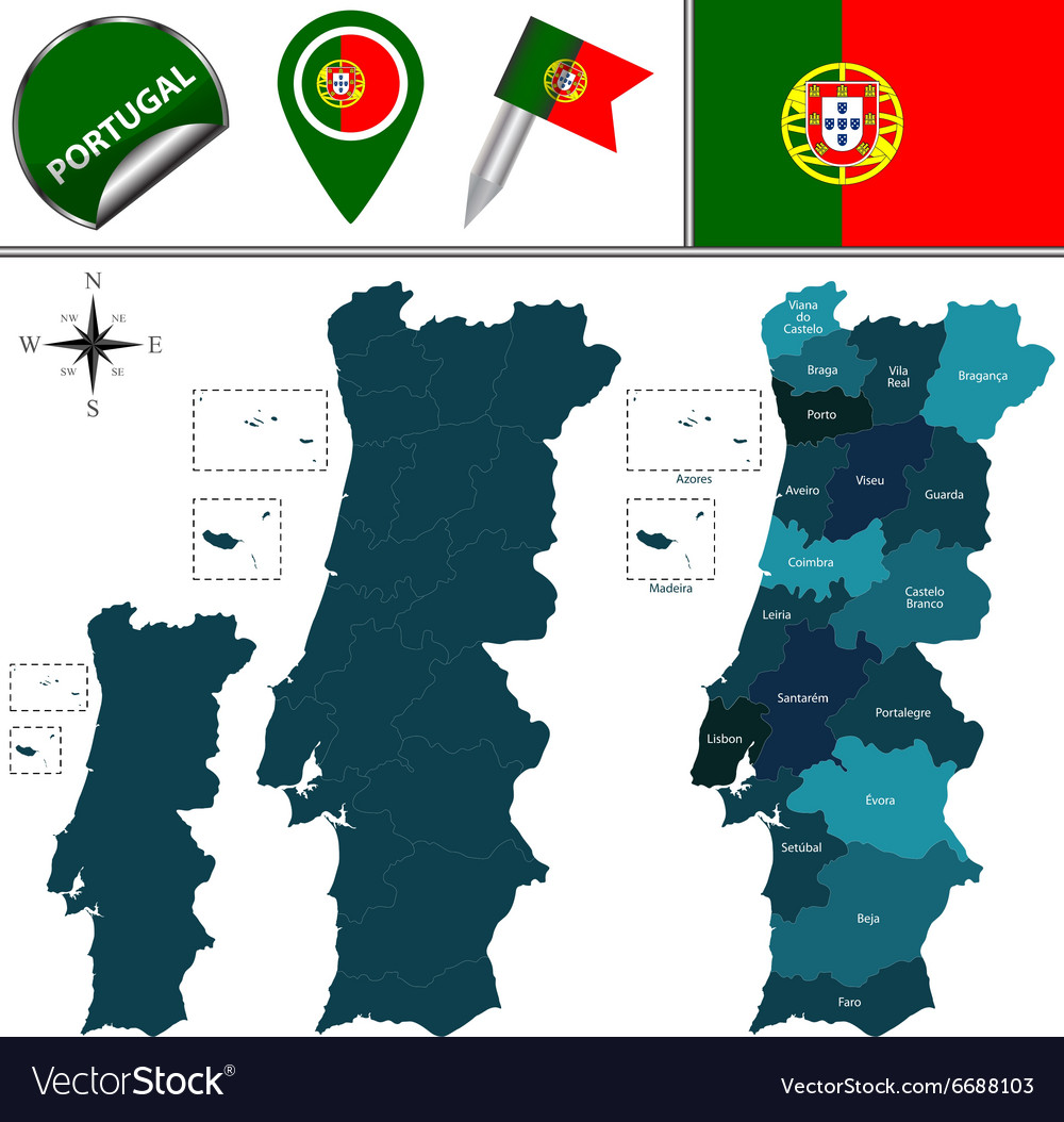 Mapa Portugal Com Fronteiras Regiões vetor(es) de stock de