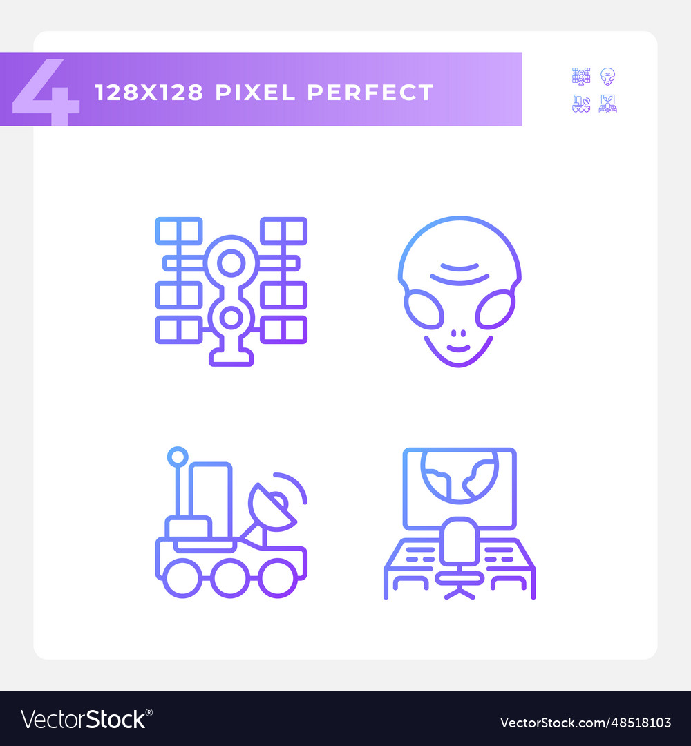 Sci fi pixel perfect gradient linear icons set vector image Sci fi pixel perfect gradient linear icons set