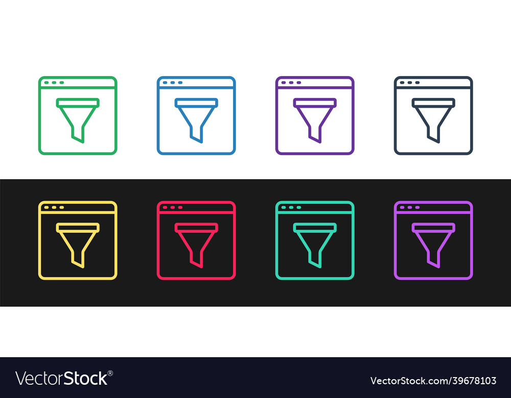 Set line browser window icon isolated on black