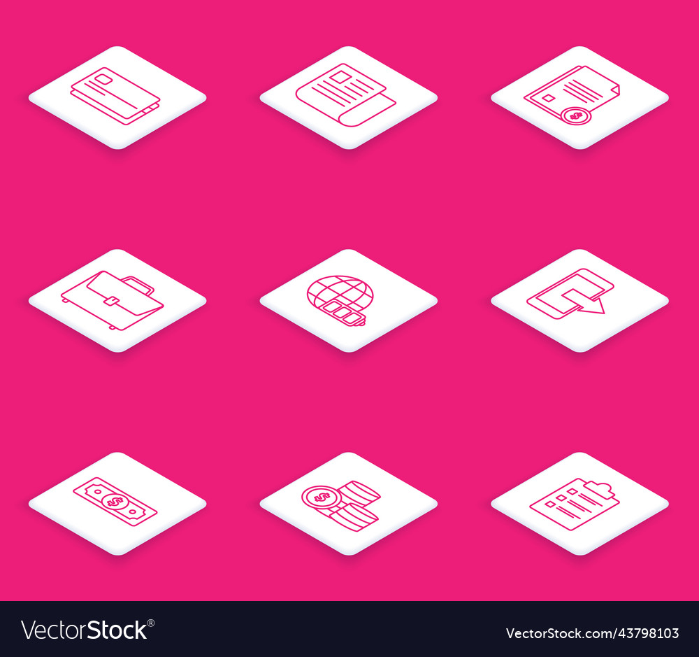 Set line credit card file document finance vector image Set line credit card file document finance