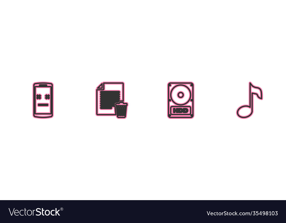 Set line dead mobile hard disk drive hdd delete vector image Set line dead mobile hard disk drive hdd delete