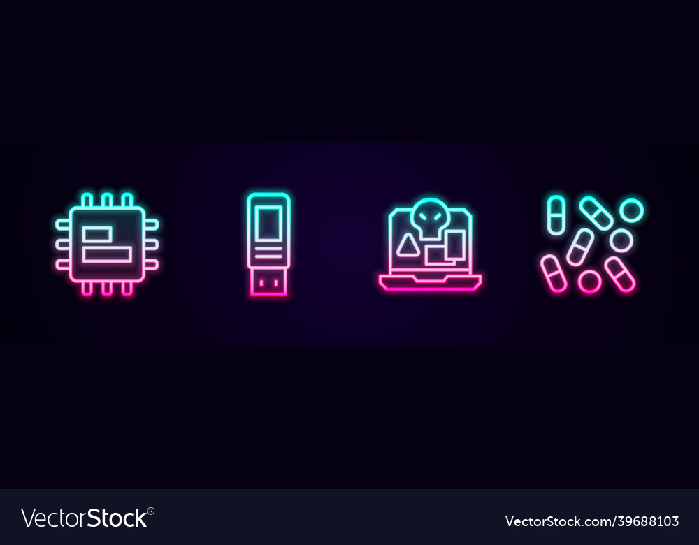 Set line processor cpu usb flash drive internet vector image Set line processor cpu usb flash drive internet