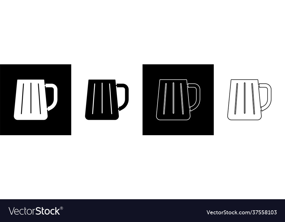 Set wooden beer mug icon isolated on black