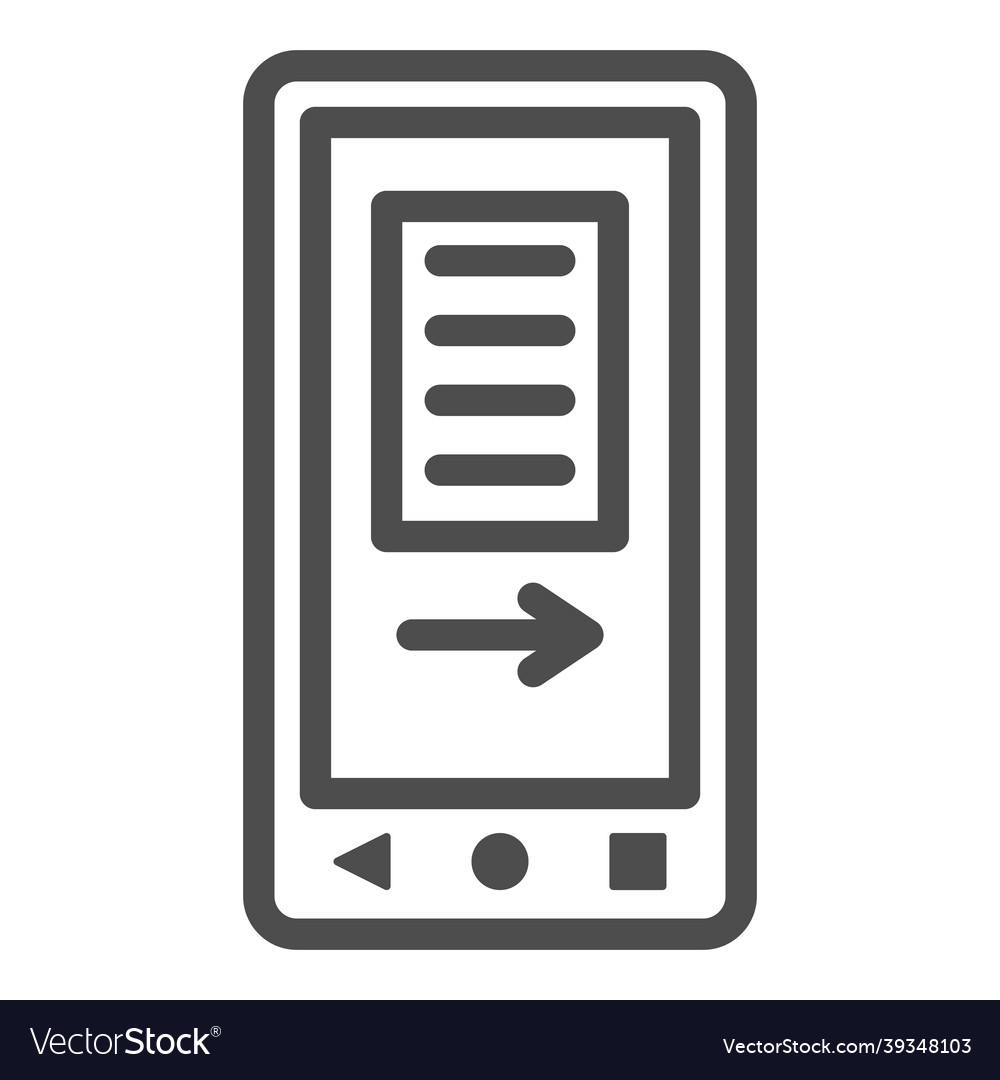 Smartphone screen with text and arrow line icon vector image Smartphone screen with text and arrow line icon
